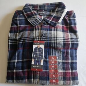 Eddie Bauer Men's Plaid Flannel Shirt - Blue and Red
